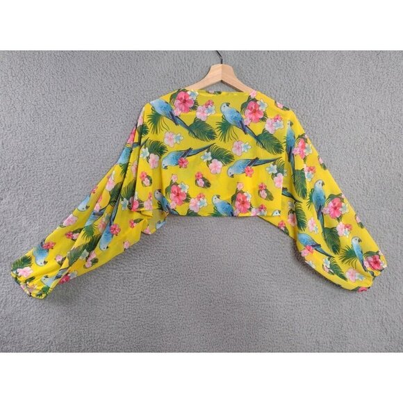 Soft Surroundings Parrot Print Crop Top Yellow Floral Boho Festival Top Small - Picture 5 of 9